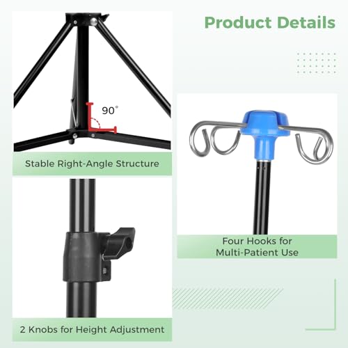 IV-Ständer mit 4 Haken und 3 Netzbeuteln, zusammenklappbares Stativ für intravenöse infusionsständer, tragbarer mobiler Infusionsflaschenständer