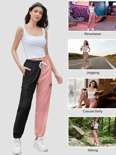 Image of Cromoncent Girls&Womens Cargo Pants Elastic Waist Lightweight Outdoor Jogger Pants, 6 Years - XX-Large