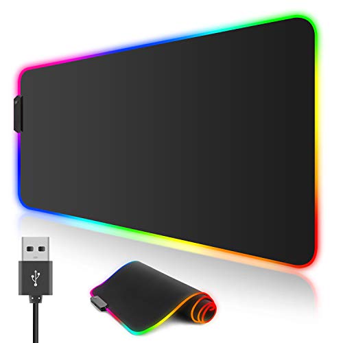 マウスパッド ゲーミング 大型 RGB Yubella クールなゲーミングマウスパッド ブラック表面布加工されている 800x300 mm 12照明モード 防水 防汚 ゲーマー オフィス 家庭 超厚手のキーボードテーブルマットに適しています