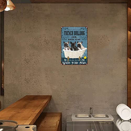 Ynrbgdfr Vintage French Bulldog Metal Tin Sign,Bath Soap Wash Your Paws,Retro Wall Art Decor For Home Bathroom Cafe-8X12Inch-Tin Sign #TOP1
