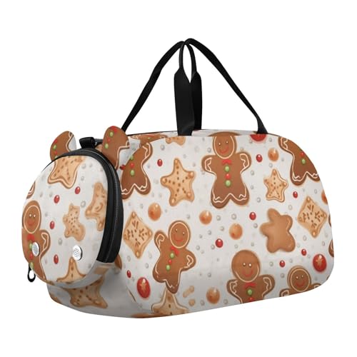 Duffle Bag for Boys or Girls with Shoes Compartment, Christmas Gingerbread Decoration Sports Travel Bag Overnight