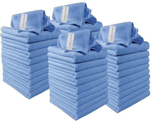 Clay Roberts Microfibre Cleaning Cloths, 40cm x 30cm - Pack of 40, Blue, Machine Washable, Polishing, Waxing & Dusting Cloth, Lint-Free, Kitchen Towel, Car Cleaning, Microfiber