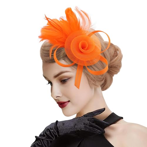 DRESHOW Mesh Flower Feather Fascinators with Clip and Head Band Cocktail Tea Party Headwear for Girls & Women