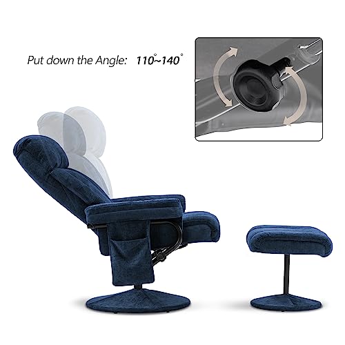 Mcombo Recliner With Ottoman, Reclining Chair With Massage, Chenille Fabric Swivel Recliner Chairs For Living Room 4828 (Blue) #TOP5