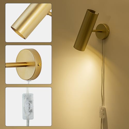 Image of Gold Plug in Wall Sconce Set of 2, Modern Swing Arms Wall Lamp with Cord Wall Light for Bedroom Living Room (Bulb Included)