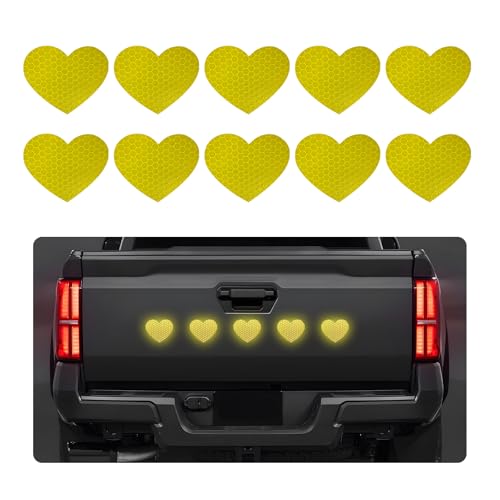 Gdnecad 10PCS Heart Vinyl Decal for Cars, High Intensity Reflective Grid Love Stickers Auto Bumper Decor, Waterproof Heart-Shaped Night Safety Decals for Trucks SUVs Sedans (Yellow)