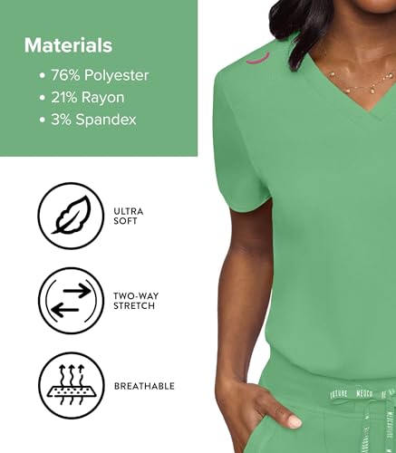 Image of Med Couture Women's V-Neck Scrub Top, Modern Fit Tuck-in Top with Stretchy Rib-Knit Shoulders and Chest Pocket - MC7448