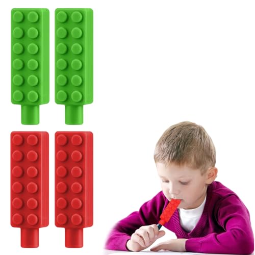 KIRZAX - KIRZAX 4 pcs décorations de crayon à mâcher en silicone non toxique,Jouet sensoriel à mâcher pour la dentition, l'autisme, le TDAH et les besoins des enfants