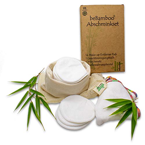 Preisvergleich Produktbild beBamboo® waschbare Abschminkpads, 14 wiederverwendbare Wattepads aus Bambus Zellstoff inkl. Wäschebeutel, Gesichtsreiningungstuch & Aufbewahrungsbeutel Ökologische Reinigungspads