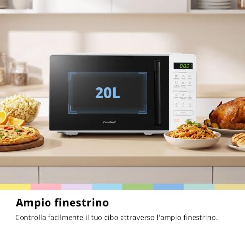 COMFEE' Forno a Microonde Digitale, 20L, 700W, 11 Livelli di Potenza, 6 Menu Automatici, Scongelamento Rapido,Funzione di Memorizzazione, Blocco Bambini, Piccolo per Cucine, Bianco-CMO-EM20L2NFPE(WH) - Immagine 1