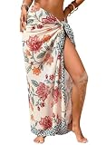 Herseas Women's Swim Cover Up Sheer Sarong High Slit One Size Bathing Suits Coverups 2026 Summer Long Chiffon Wraps Sarong Tie Side Chic Vine Floral Print Swimwear Cruise Essentials