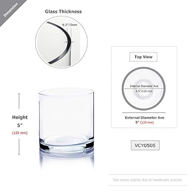 WGV Cylinder Glass Vase, Diameter 5, Height 5, Clear Glass Floral Planter Container, Floating Candle Holder for Wedding Party Event Home Office Decor, 1 Piece