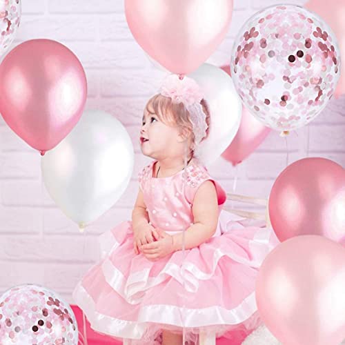 Image of Crackles Pink Marble Balloon Set with Confetti Balloons for Birthday, Anniversary, Weddings, Engagement, House Warming Decoration | Party Balloons (Marble Balloons-Pink Pack of 12)