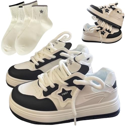 LELEBEAR Star Shoes Walking Sneakers for Women, Y2K Aesthetic Chunky Platform Sneakers, Grunge Shoes Comfort Insole