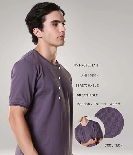 Image of TURMS Men's Ice Cool Tech Round Neck T-Shirt, Odor Control, Stretchable & Breathable, Cotton Rich Fabric, Half Sleeve