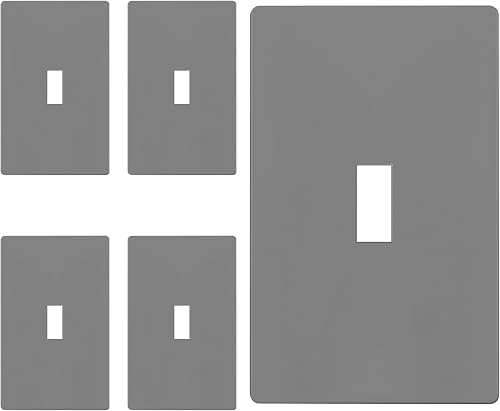 ENERLITES Screwless Toggle Switch Wall Plate, Child Safe Light Switch Cover, Standard Size 1Gang 4.68'' x 2.93'', Unbreakable Polycarbonate Thermoplastic, UL Listed, SI8811GY5P, Glossy, Gray, 5 Pack