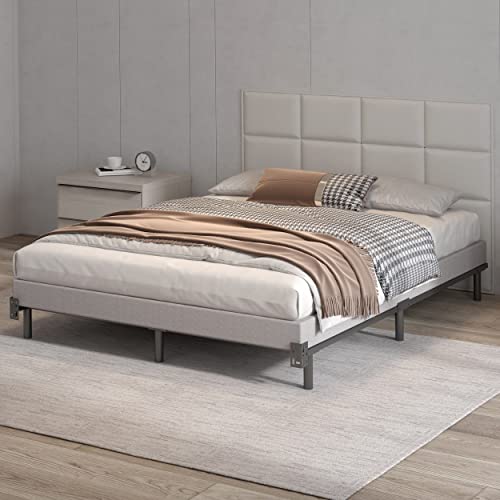 Realuson Basics Metal Bed Frame Queen Size,7 Inch Low To Ground Bed Base 9-Leg Support For Box Spring And Mattress,Heavy Duty Sturdy Black Bedframe,Tool-Free Easy Assembly #TOP7