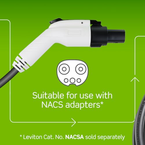 Image of Leviton Level 2 Smart EV Charger with Wi-Fi, 40 Amp, 9.6kW Output, 25' Cable, NEMA 14-50P, Indoor /Outdoor Plug-In EV Charging Station, My Leviton Compatibility, EV40P EVSE, White-Black