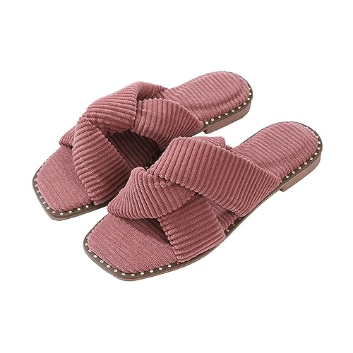 Roxoni Velvet Piping Flat Sandals for Women Stylish Studs Around Outsole Comfortable Dressy Footwear for Summer Ideal for Work Travel Shopping