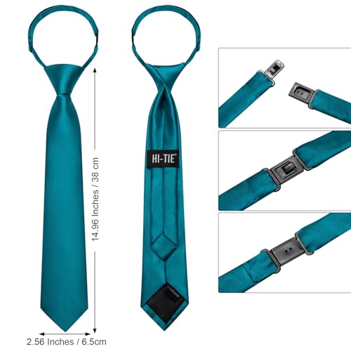 Image of Hi-Tie Pretied Boys Ties Solid Color Kids Adjustable Necktie Lapel Pin Clip Set Age 8-12 Wedding School Graduation