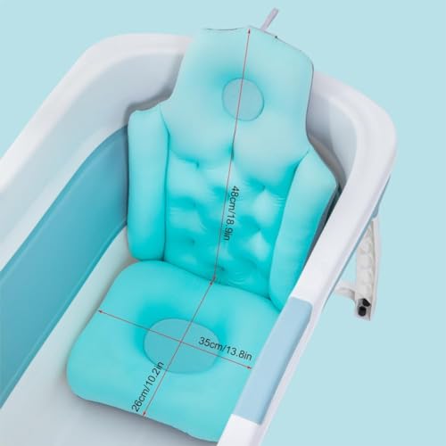 Badewannenkissen, Faltbares Rutschfestes Badekissen Badewannenkissen, Ganzkörper Badewannenmatte mit Kissen Erwachsene,Schnell Trocknendes Badekissen Rücksenkissen für Home Spa Badewannen(Blau)