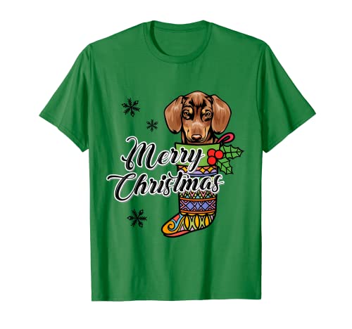Funny Xmas Gift for Dog lover Merry Christmas Dachshund Camiseta