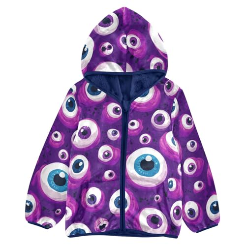Purple Eyes on Seamless Toddler Fleece Jacket Girl Boys Hooded Fleece Jacket Coat Warm Outwear Zip-up 3-10T
