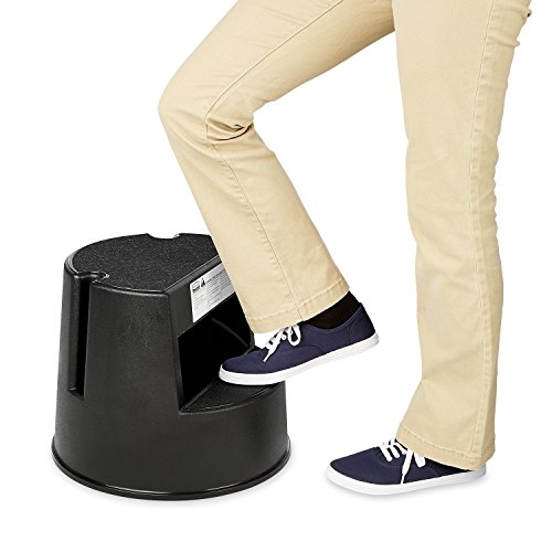 Rubbermaid Commercial Products Mobile Heavy Duty Plastic Step Stool, 16-Inch, Black, Sturdy To Support Adults And Kids, Holds Up To 350 Lbs., With Wheels For Easy Glide, Indoor/Outdoor #TOP22