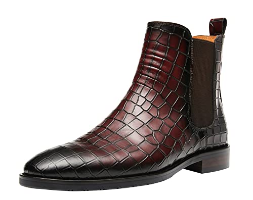 Men's Chelsea Boots Crocodile Print Leather Business Casual Slip On Mens Formal Dress Boots