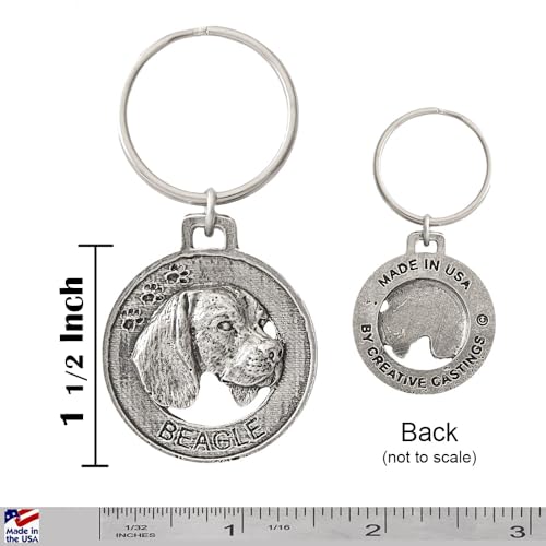 Beagle Keychain, Pewter, D022KC, 1 1/2, 100% Handmade in the USA, Hound, Dog, Pet, Tag, Metal, Keychain, Key Chain, Key Ring, Key Fob, Gift, Over 90 Dog Keychains.2