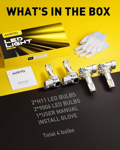 Image of AUXITO Upgraded 9005 /HB3 H11 /H8 /H9 Bulbs Combo, 900% Highly Bright 6500K Cool White, Real 1:1 Mini Size, Canbus Direct Install Plug and Play, Pack of 4