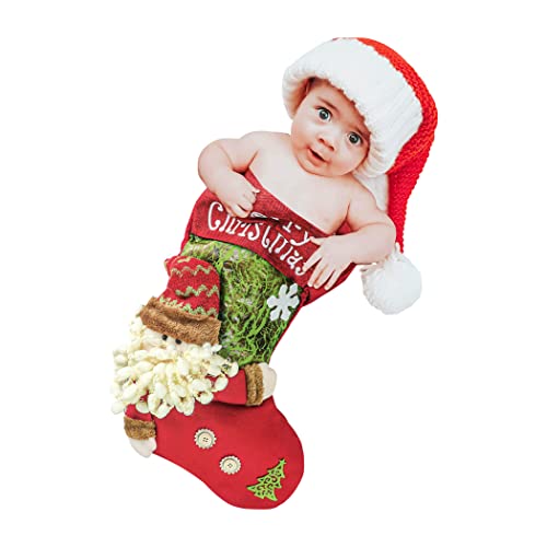Newborn Baby Christmas Photography Props Christmas Costume Stocking Sleeping Bag & Xmas Santa Hat 2 PCS