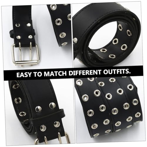 Men's Black Stud Belt Double Buckle Belt Punk Style Fashion for Jeans Waterproof2
