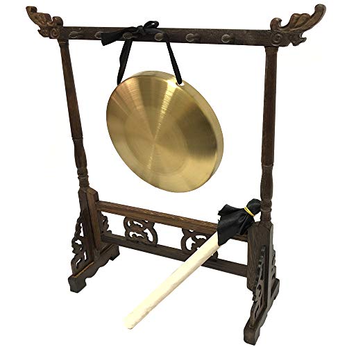 Luvay Gong with Stand and Mallet, Desktop Zen Art, Traditional Percussion Music Instruments