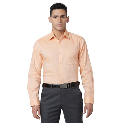 Image of Raymond Men Pure Cotton Slim Fit Structure Pattern Semi Cut Away Collar Formal Shirt