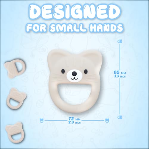 Image of Baby Teether, Safe Chew Toy for Infants, Soothing Relief for Teething Pain, Cute Animal Shape, Easy Grip for Tiny Hands (Beige Cat)