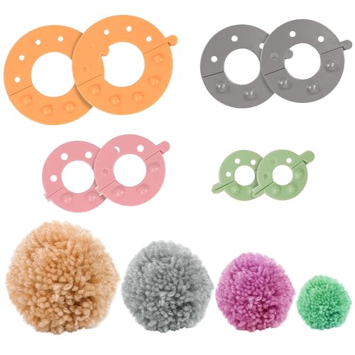 Curtzy Machine a Pompon en Plastique (Lot de 4) - 4 Tailles (3,5/5,5/7 et 9 cm) - Kit Pompons Loisirs Creatifs Réutilisable pour Laine et Fil - Enfants et Adultes