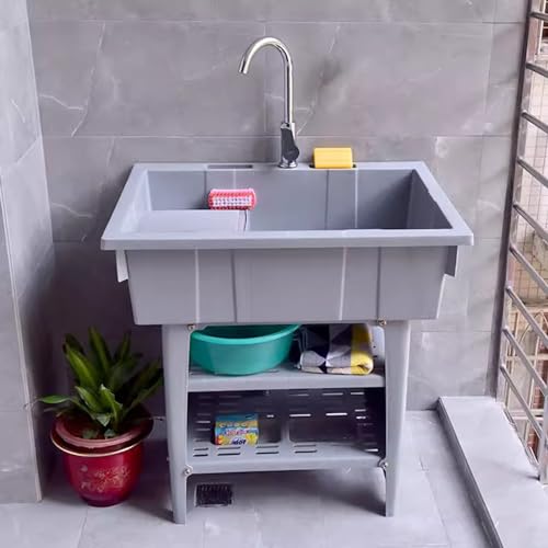 Évier à linge utilitaire en plastique avec planche à laver intégrée pour buanderie