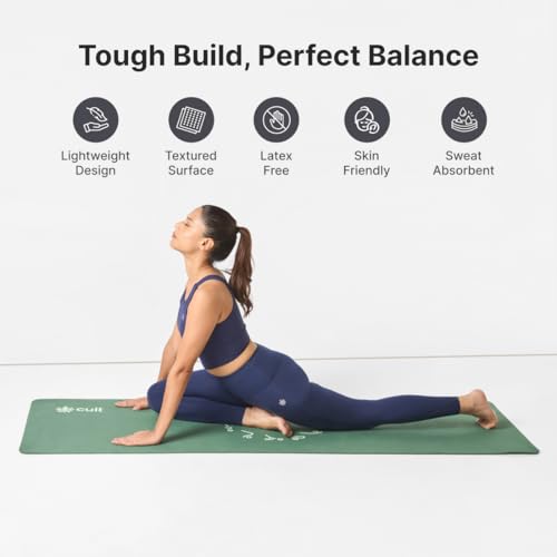 Image of Cult Aroma Infused TPE Yoga Mat 6 mm Anti Skid Non Slip Exercise Mat with Carry Bag for Yoga Workout Gym Green