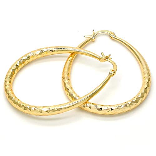 Women's 4Mm Real 14K Gold Filled Big Tear Drop Hoop Earrings Medium Large Extra Large 40-70Mm Diamond Cut Oval Shaped Lightweight Hallow Hoop Earrings #TOP1