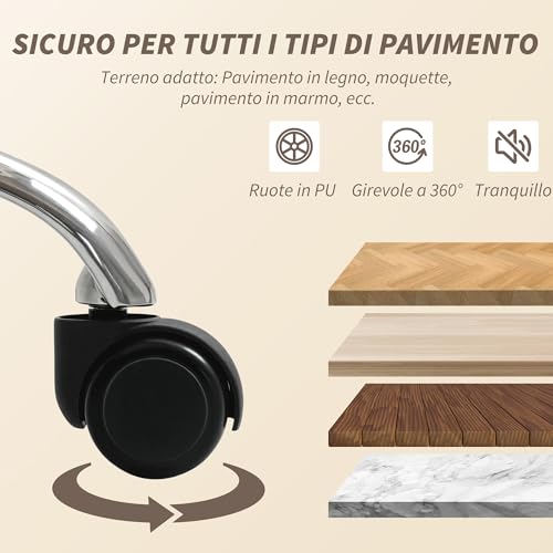 Sedia da Ufficio Massaggiante 4 Punti Vibrante e Riscaldante, Poltrona Ufficio con Funzione Dondolo, Sedia Scrivania in Velluto con Braccioli e Altezza Regolabile per Studio, Grigio - Sedia gaming - Immagine 6