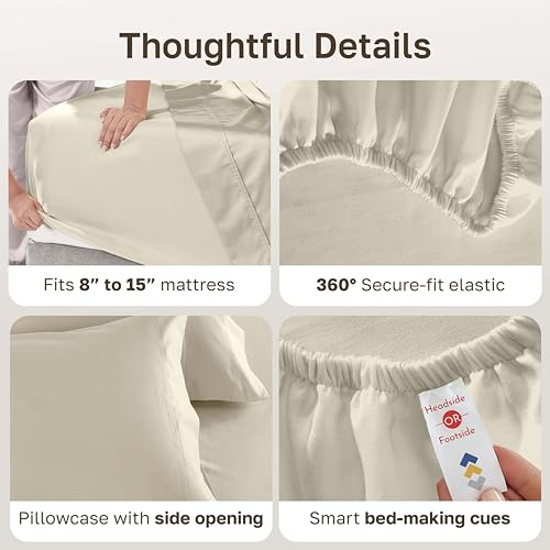 Image of California Design Den Luxury Twin Sheet Set - 100% Cotton, 600 Thread Count Deep Pocket Twin Sheets, Soft Hotel-Quality Bedding with Sateen Weave - Ivory (Warm Cream)