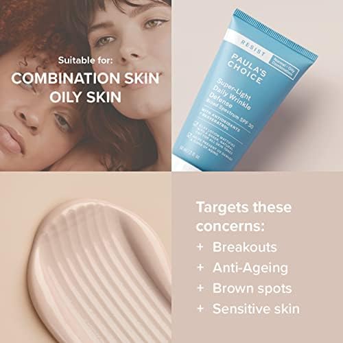 Paula's Choice RESIST Przeciwstarzeniowe Krem Nawilżający SPF 30 - Lekko Barwiony Matowanie Krem na Dzień - Mineralna Ochrona Słońcem z Tlenek Cynku - Skóra Mieszana i Tłusta - 60 ml