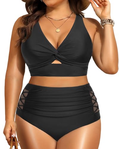 Women's Plus Size Two Piece Swimsuits - High Waisted Bikini Tummy Control Bathing Suits 2025 Twist Knot Swimwear
