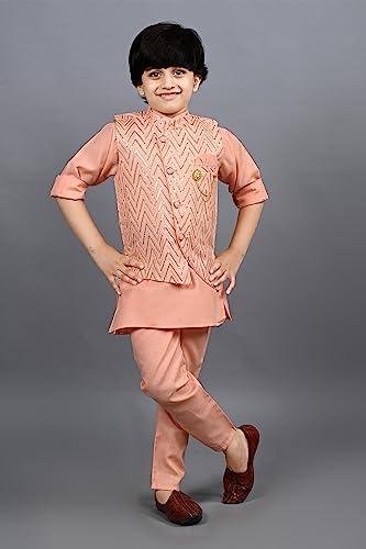Image of AHHAAAA Kids Ethnic Silk Blend Bollywood Style Print Indo-Western Sherwani Set For Boys 8106