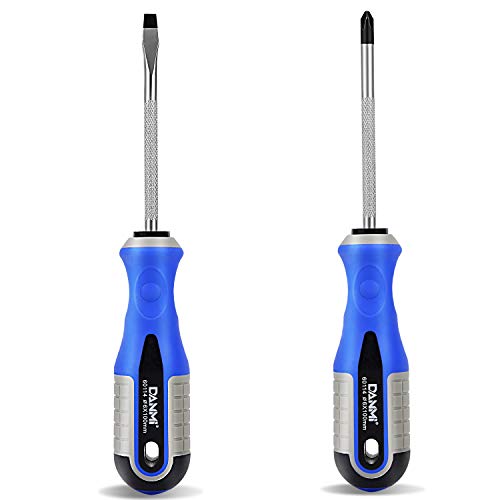 AbeTammy 2-Piece Screwdriver Set, 3.89 inch Shaft Non-Slip Grip Screwdriver Magnetic Tip 6mm PH2 Slotted/Phillips Screwdrivers, Drop Forged Chrome-Vanadium Shaft (Phillips Slotted Screwdriver Set)