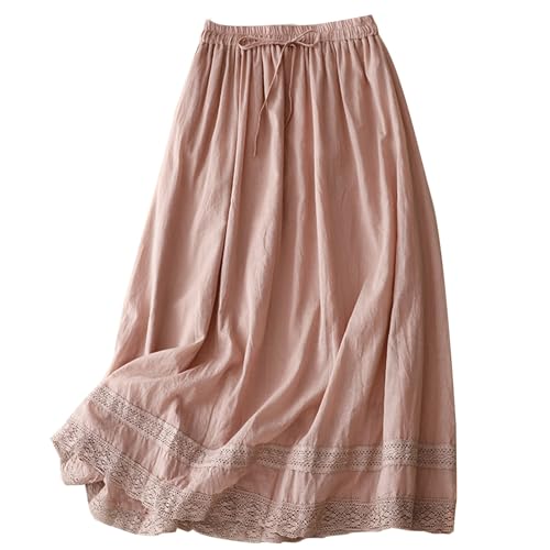 Flowy Cotton Linen Skirt for Women High Waist Drawstring Maxi Skirts Lightweight Casual Boho Skirt Clothes