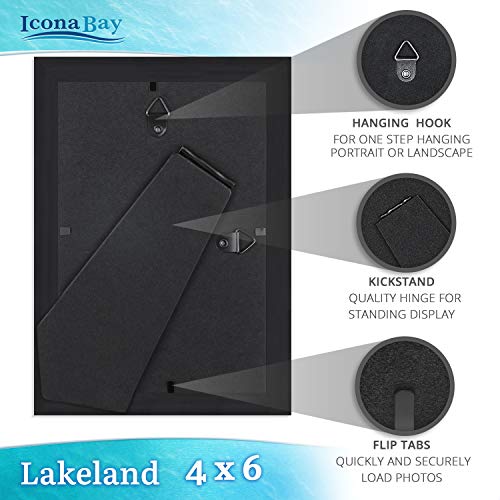 Icona Bay 4X6 (10X15 Cm) Black Picture Frame, Contemporary Photo Frame 4 X 6, Composite Wood Frame For Walls Or Table Top, Lakeland Collection #TOP3