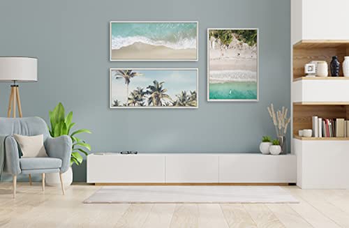 Kate and Laurel Sylvie Ocean Beach Fantasy Framed Canvas Wall Art by The Creative Bunch Studio; 18 x 40; White; Chic Tropical Beach Art; Panel Wall Décor by Kate and Laurel - Image 2
