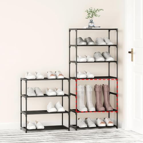Image of Shoe Rack for Home Multi Tier Plastic Shelf Organizer with Metal Frame - Space Saving Footwear Stand with Open Slat Design for Entryway Bedroom Closet Storage (3 Tier Shoe Rack)